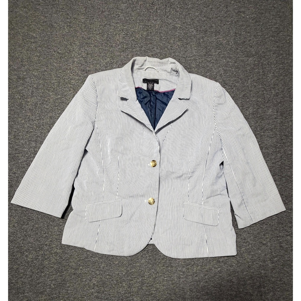 Attention Blazer Jacket Women's 16 White Lined Pinstriped Notch Lapel Business